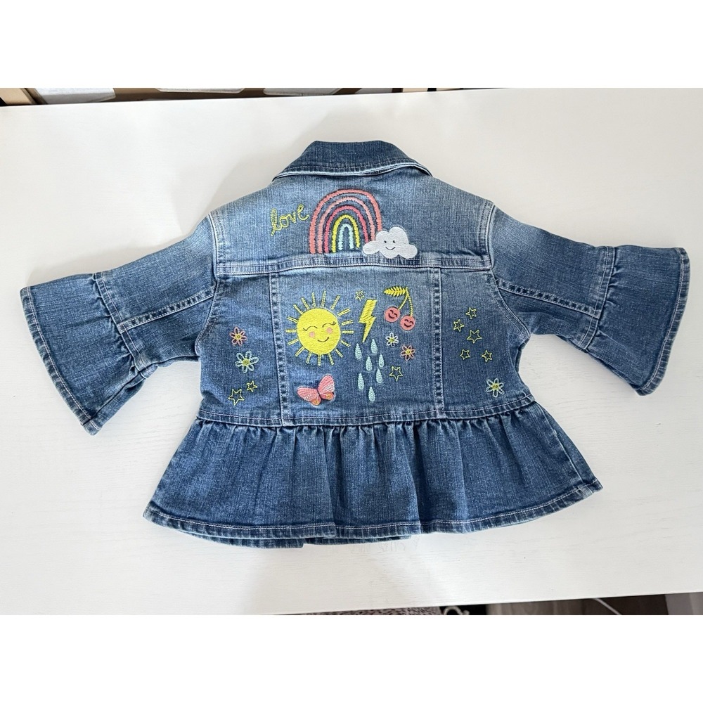 Hatley Girls Peplum Rainbow Ruffle Embroidered  Denim Jean Jacket Floral Love 4